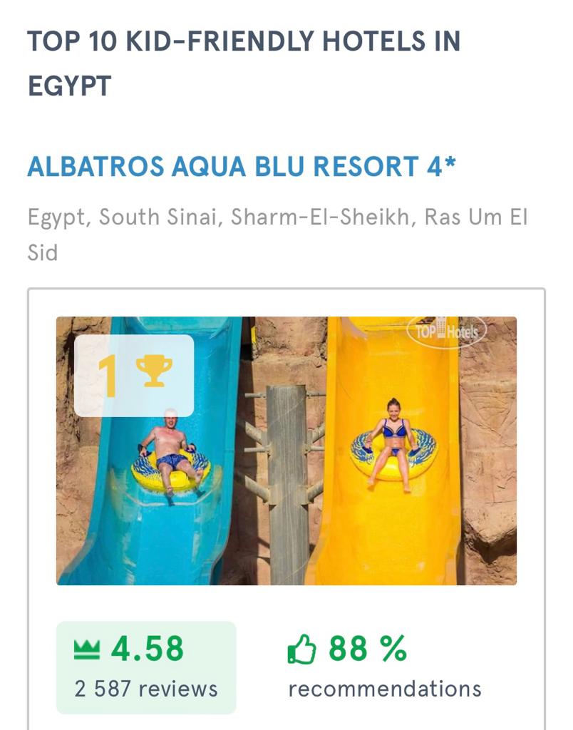 منتجع الباتروس اكوا بلو بشرم الشيخ يحصد المركز الأول كأفضل منتجعات الأطفال في مصر 